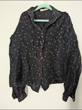 Women’s Black Polka Dot Button-Up Blouse